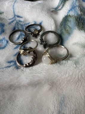 Silver Wire Wrapped White Gemstone Rings (6)- Women's Jewelry